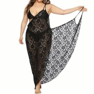 Plus Size Black Lace Beach Bikini Cover Up Dress